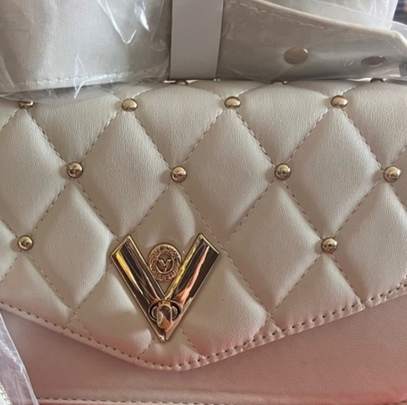 Valentino Orlandi Crossbody Bag Coin Purse Bone/Gold Studded - Picture 2 of 5